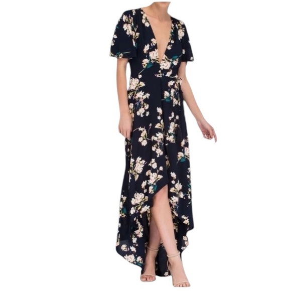 NWT Forever 21 Floral Wrap Asymmetrical Ruffle Midi Dress Women’s Size Medium - Picture 1 of 6